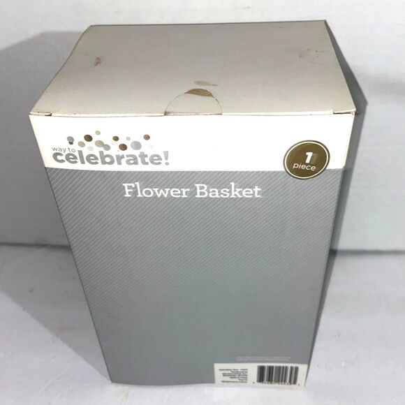 NIP Way To Celebrate! Flower Basket White Gold Metallic Bow 2018 Approx 7" tall - Picture 2 of 5